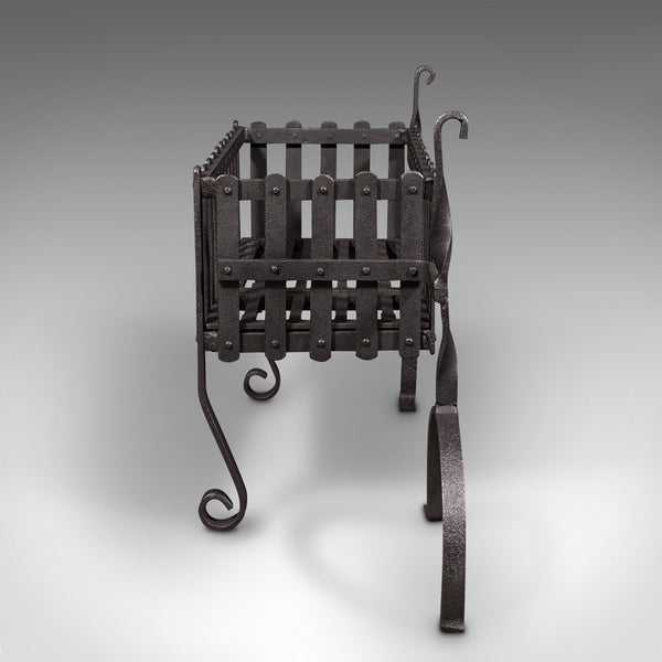 Antique Free Standing Fire Basket, English, Cast Iron Fireplace, Victorian, 1900