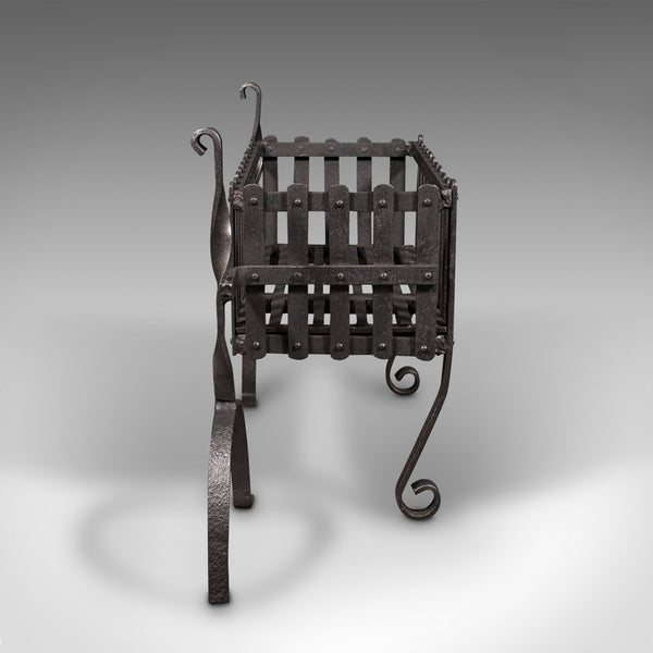 Antique Free Standing Fire Basket, English, Cast Iron Fireplace, Victorian, 1900