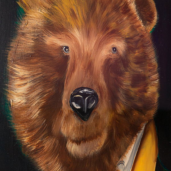 Vintage Brown Bear Portrait, English, Oil, Victorian Pine, Anthropomorphic Art