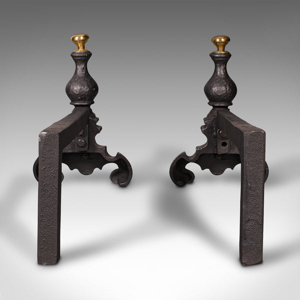 Pair Of Antique Decorative Fire Rests, English Fireside Andiron, Victorian, 1850