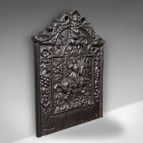 Antique Fire Back, English, Cast Iron, Decorative, Fireplace, Hearth, Victorian