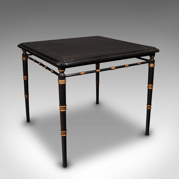 Vintage Square Games Table, Oriental, Ebonised, Writing Desk, Regency Revival