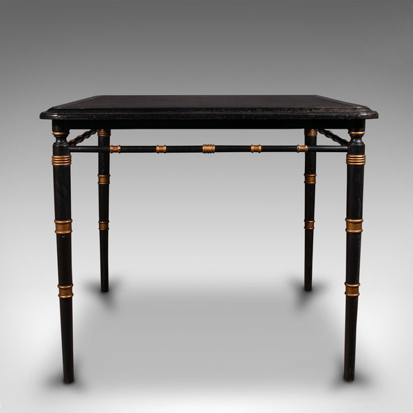 Vintage Square Games Table, Oriental, Ebonised, Writing Desk, Regency Revival