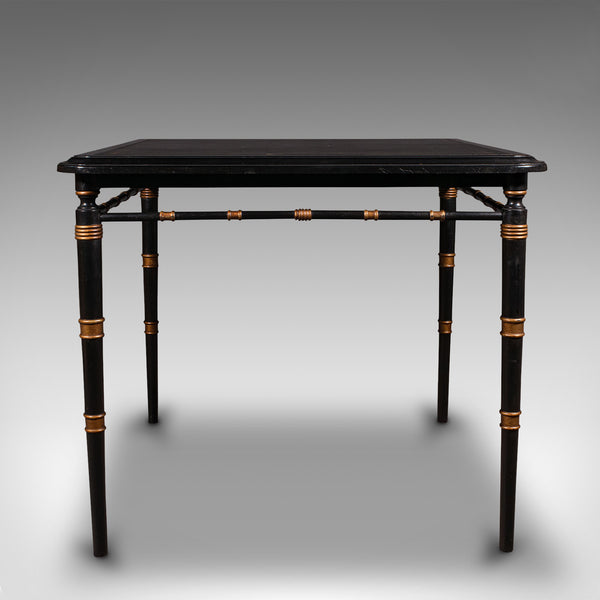 Vintage Square Games Table, Oriental, Ebonised, Writing Desk, Regency Revival