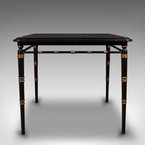 Vintage Square Games Table, Oriental, Ebonised, Writing Desk, Regency Revival