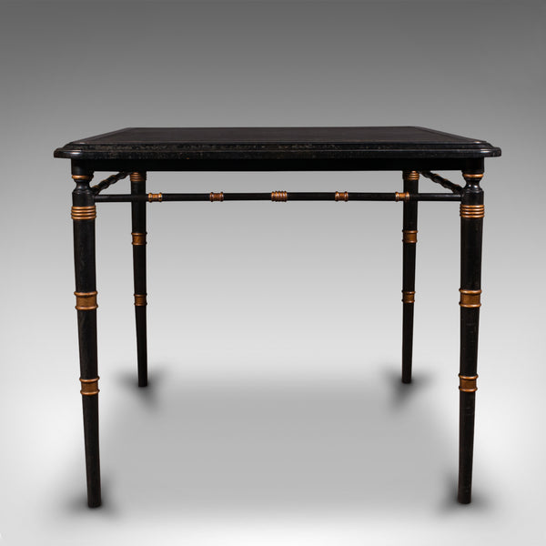 Vintage Square Games Table, Oriental, Ebonised, Writing Desk, Regency Revival