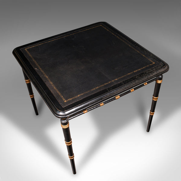 Vintage Square Games Table, Oriental, Ebonised, Writing Desk, Regency Revival