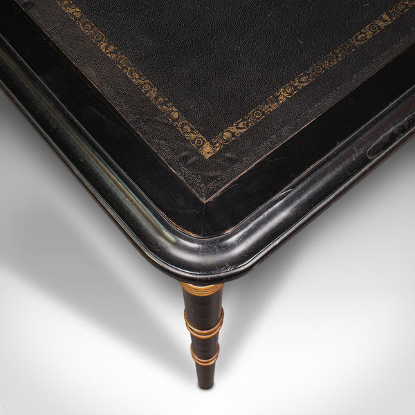 Vintage Square Games Table, Oriental, Ebonised, Writing Desk, Regency Revival