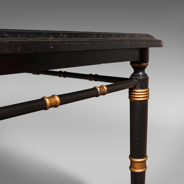 Vintage Square Games Table, Oriental, Ebonised, Writing Desk, Regency Revival