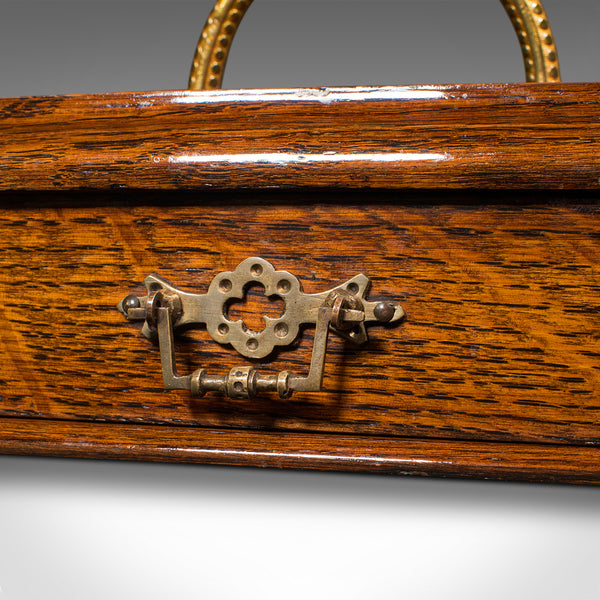 Antique Desk Tidy, English, Oak, Tabletop, Pen Tray, Document Drawer, Edwardian