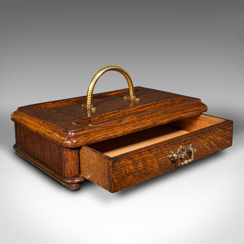 Antique Desk Tidy, English, Oak, Tabletop, Pen Tray, Document Drawer, Edwardian