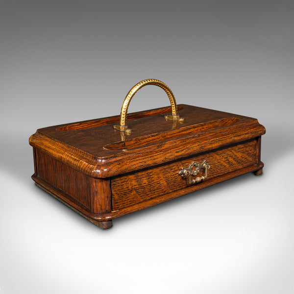Antique Desk Tidy, English, Oak, Tabletop, Pen Tray, Document Drawer, Edwardian