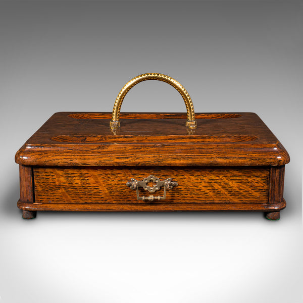 Antique Desk Tidy, English, Oak, Tabletop, Pen Tray, Document Drawer, Edwardian