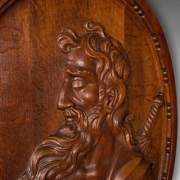 Large Antique Carved Portrait, Italian, Oak, Decorative Relief Panel, Victorian