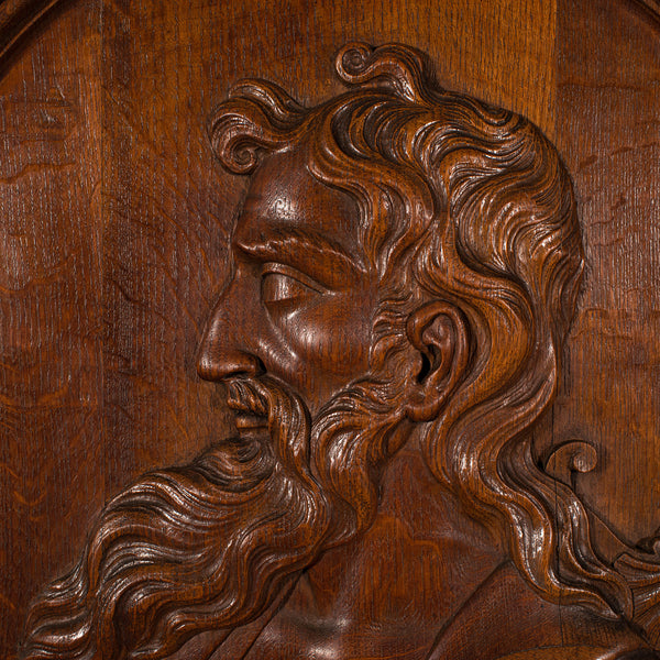 Large Antique Carved Portrait, Italian, Oak, Decorative Relief Panel, Victorian