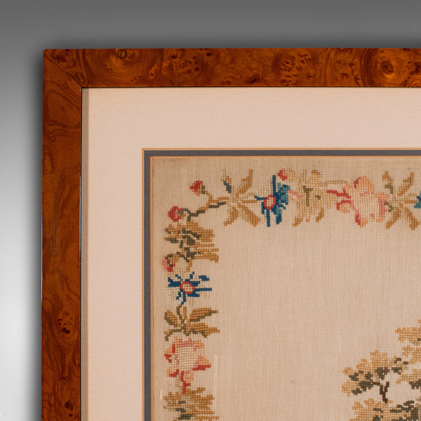 Antique Framed Sampler, English, Needlepoint Tapestry Panel, Victorian, C.1850