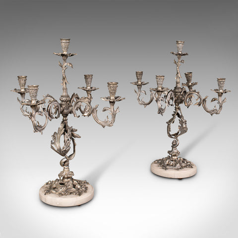 Pair, Antique Decorative Candelabra, French, Centrepiece Candlesticks, Edwardian