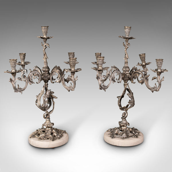 Pair, Antique Decorative Candelabra, French, Centrepiece Candlesticks, Edwardian