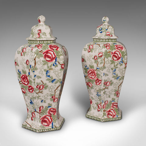 Large Pair Of Antique Baluster Urns, English Ceramic, Decorative Jar, Vase, 1920