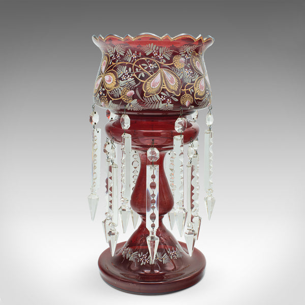 Antique Cranberry Lustre, English, Crystal, Decorative, Candle Lamp, Victorian