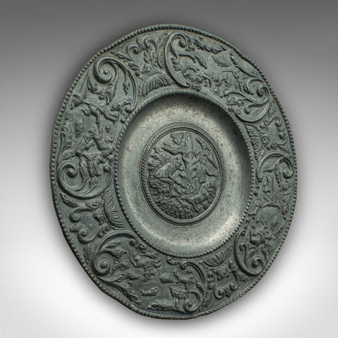 Antique Wall Plate, Continental, Lead, Display Dish, St Hubertus, Georgian, 1800