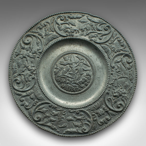 Antique Wall Plate, Continental, Lead, Display Dish, St Hubertus, Georgian, 1800