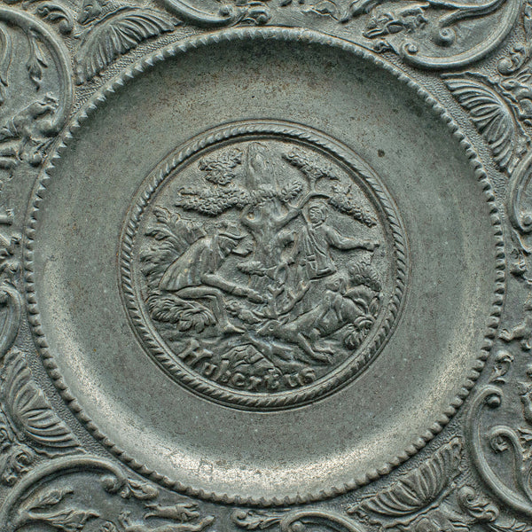 Antique Wall Plate, Continental, Lead, Display Dish, St Hubertus, Georgian, 1800