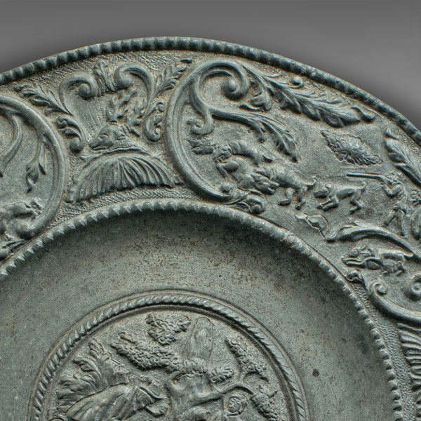 Antique Wall Plate, Continental, Lead, Display Dish, St Hubertus, Georgian, 1800