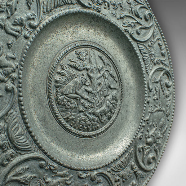 Antique Wall Plate, Continental, Lead, Display Dish, St Hubertus, Georgian, 1800
