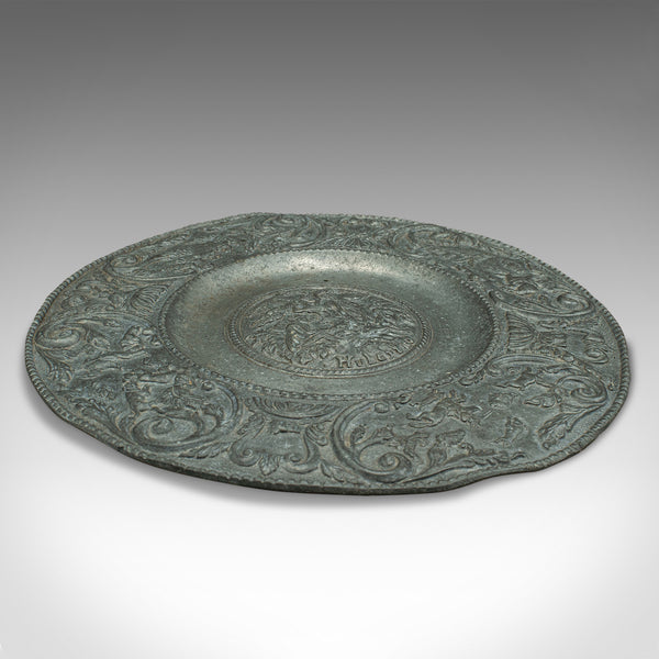 Antique Wall Plate, Continental, Lead, Display Dish, St Hubertus, Georgian, 1800