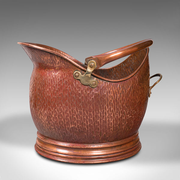 Antique Helmet Scuttle, Copper, Coal, Bucket, Fireside, Bin, Edwardian, C.1910