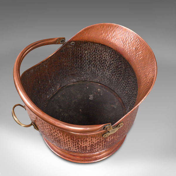 Antique Helmet Scuttle, Copper, Coal, Bucket, Fireside, Bin, Edwardian, C.1910