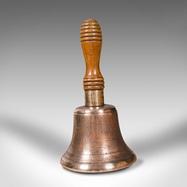 Antique Schoolmaster's Hand Bell, English, Bronze, Walnut, Ringer, Victorian