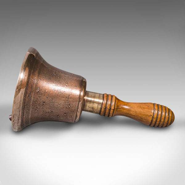 Antique Schoolmaster's Hand Bell, English, Bronze, Walnut, Ringer, Victorian