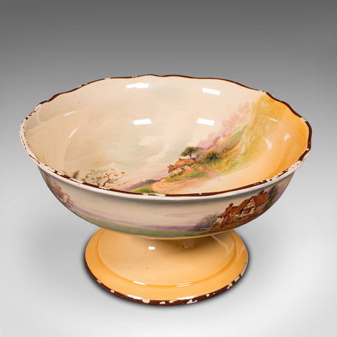 Vintage Decorative Footed Bowl, English, Ceramic, Serving Dish, Fruitbowl, 1930
