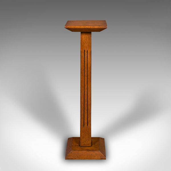 Antique Portrait Bust Stand, English Oak, Jardiniere, Torchere Column, Victorian