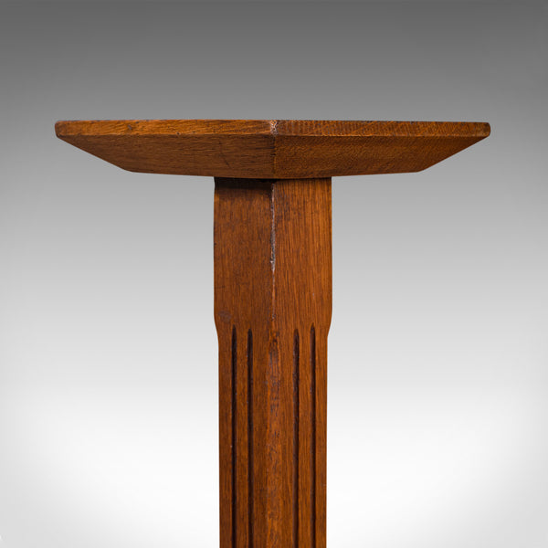 Antique Portrait Bust Stand, English Oak, Jardiniere, Torchere Column, Victorian