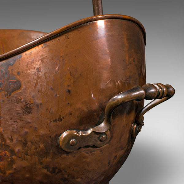 Antique Helmet Scuttle, English, Copper, Coal Bucket, Fireside Bin, Victorian