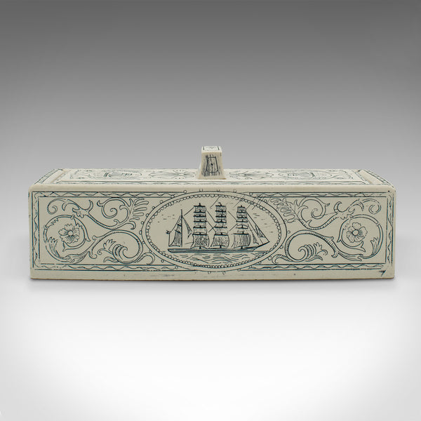Vintage Dominoes Set, English, Ceramic, Gaming Case, Nautical Taste, Art Deco