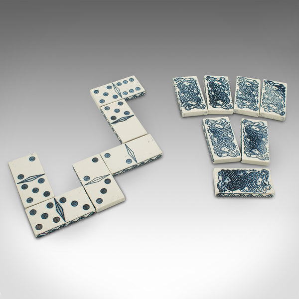 Vintage Dominoes Set, English, Ceramic, Gaming Case, Nautical Taste, Art Deco