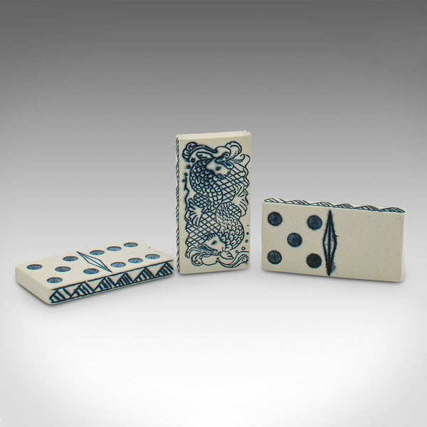 Vintage Dominoes Set, English, Ceramic, Gaming Case, Nautical Taste, Art Deco