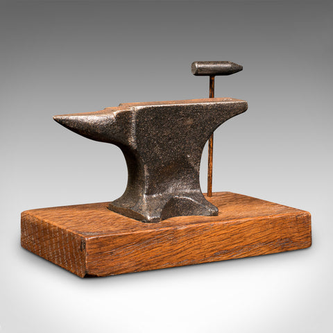 Small Antique Jeweller's Anvil, English, Cast Iron, Oak, Decorative, Edwardian