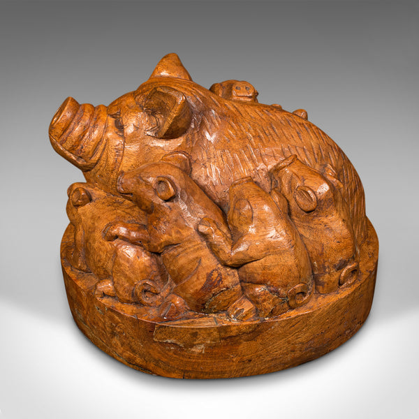 Antique Carved Dome, English Cedar, Decorative Woodcarving, Pigs, Art, Victorian