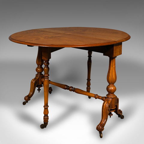 Antique Sutherland Table, English, Burr Walnut, Oval, Occasional, Victorian