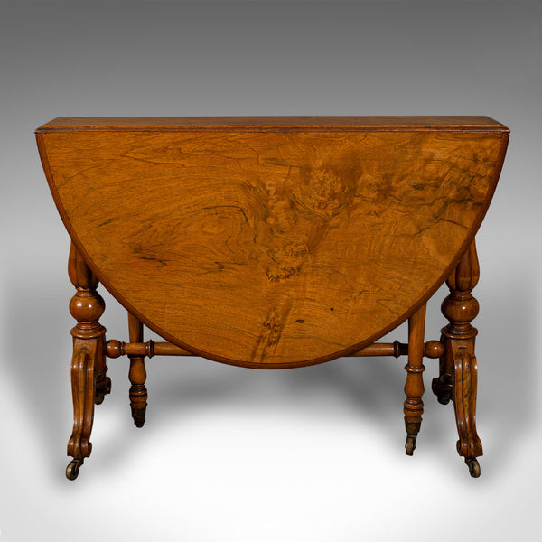 Antique Sutherland Table, English, Burr Walnut, Oval, Occasional, Victorian