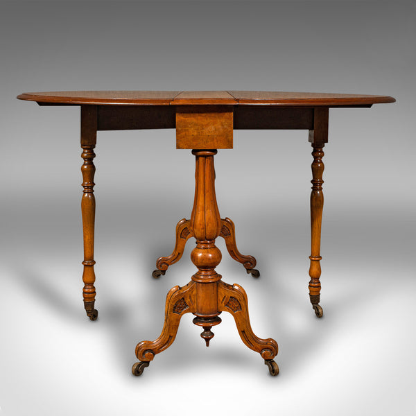 Antique Sutherland Table, English, Burr Walnut, Oval, Occasional, Victorian