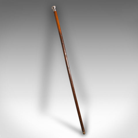 Antique Dandy's Walking Cane, English, Fruitwood Stick, Silver Handle, Victorian