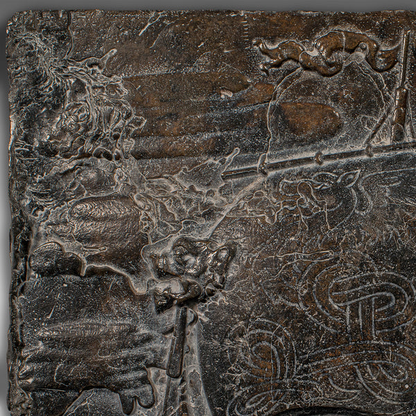 Antique Decorative Lead Plaque, Scandinavian, Viking, Arts and Crafts, Victorian