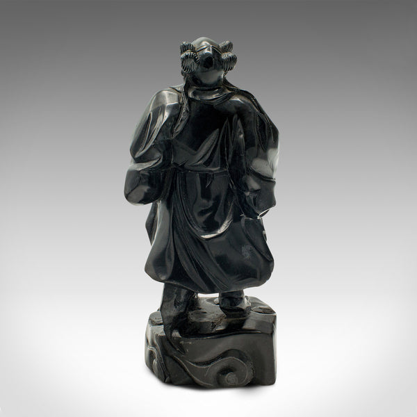Small Vintage Carved Oriental Figure, Chinese, Hand-Carved, Black Onyx, Art Deco