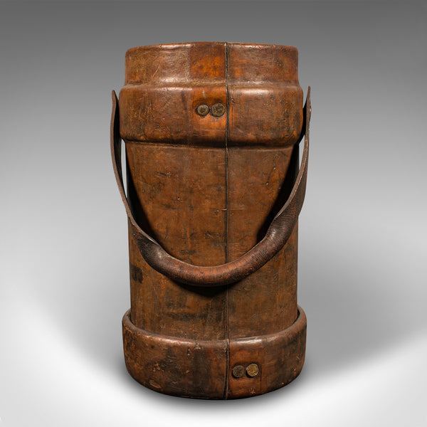 Vintage Decorative Stick Stand, English Leather Basket, Storage Bin, Mid Century